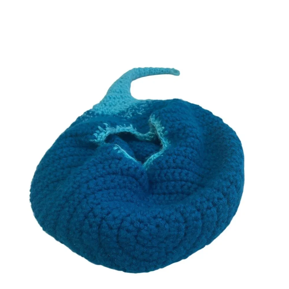 Handmade Hand Knit Blue Gourd Acrylic Yarn Hanging Bird House Fun Craft Piece